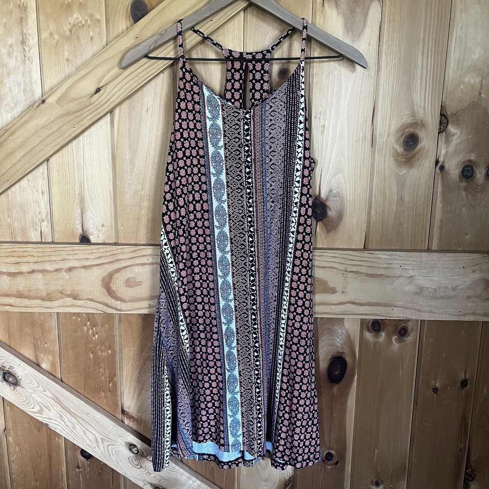 Rachel Zoe Red Black Slip‎ Dress Women's Small Geometric Racerback Hippie Boho